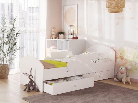 Кровать Мозаика 800*1900 на ламелях с ящиками и бортиками, белый/белый