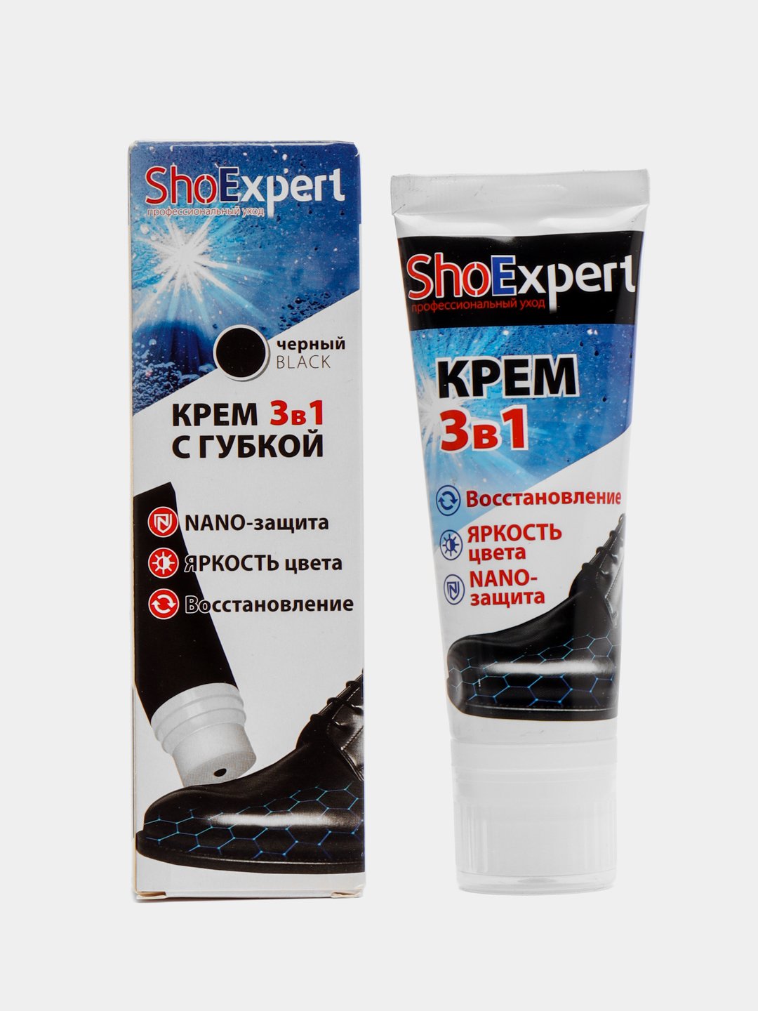 Shoexpert  Крем для обуви с губкой 3 в 1 (кор)