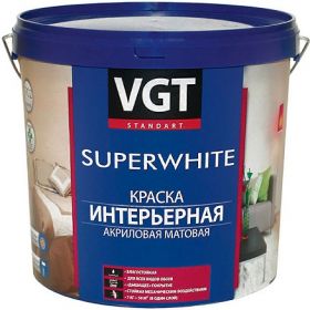 Краска Интерьерная, Влагостойкая VGT Superwhite ВД-АК-2180 3кг Супербелая, Матовая для Стен и Потолков.