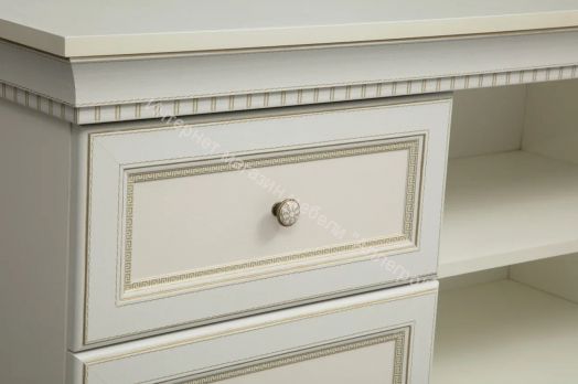 Тумба под ТВ 40.05 Эльмира, Белый/Белая кожа патина