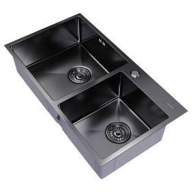 Мойка Ника Настол. Монтаж 72Х40 (3,0) 2-х Чашевая ВЫП 3 1/2 MIXLINE PRO 22СМ с Сифоном (Черный Графит).