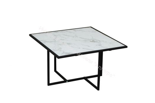 Стол журнальный Скарлетт квадратный с рамкой,  мрамор Белый / металл Черный