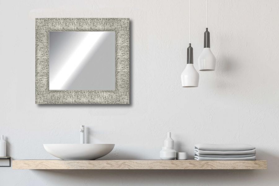 Зеркало в раме на стену для макияжа настенное в ванную прихожую коридор Steel textured 52х52 см сталь