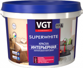 Краска Интерьерная, Влагостойкая VGT Superwhite ВД-АК-2180 45кг Супербелая, Матовая для Стен и Потолков