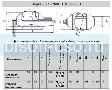 Тиски слесарные чугунные поворотные ТСЧ-200НЧ ГМЗ (Гомель) ГОСТ 4045-75