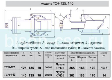 Тиски слесарные чугунные ТСЧ-140 ГМЗ (Гомель) ГОСТ 4045-75