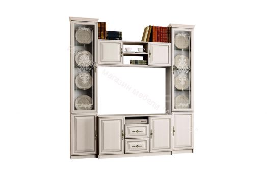 Стенка 06.87 Габриэлла, Вудлайн кремовый/Сандал белый/патина