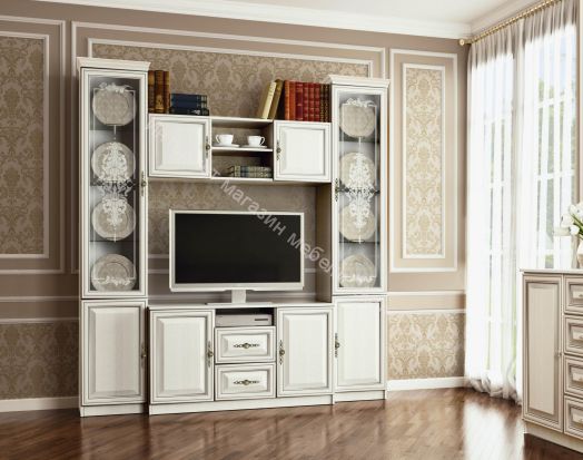 Стенка 06.87 Габриэлла, Вудлайн кремовый/Сандал белый/патина