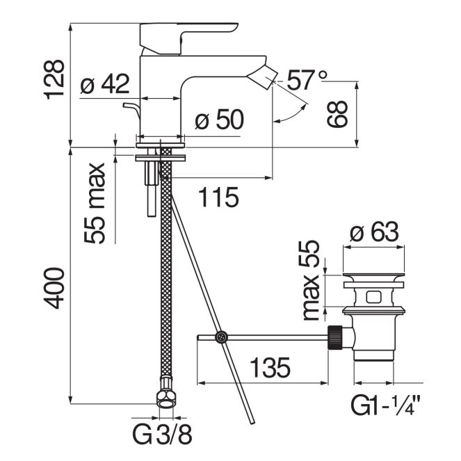 Смеситель для биде Nobili ABC AB87119/1CR схема 2