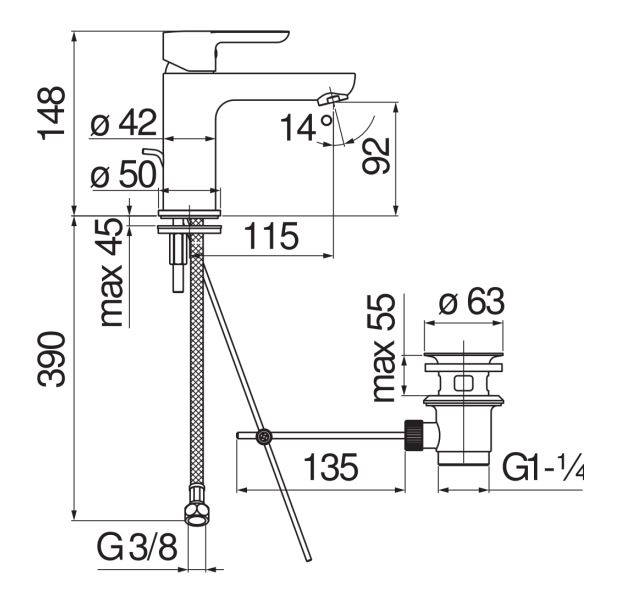 Смеситель для раковины Nobili ABC AB87118/20 схема 2