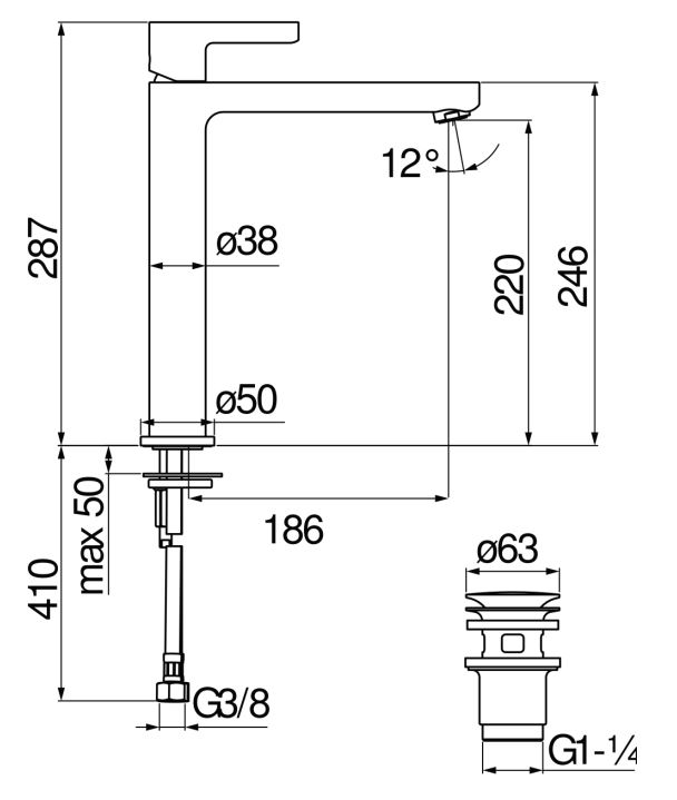 Смеситель для раковины Nobili Uno LR116128/2 схема 2