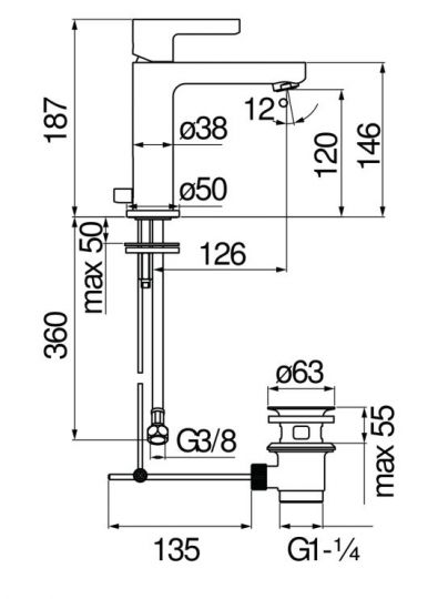 Смеситель для раковины Nobili Uno LR116118/1 схема 2