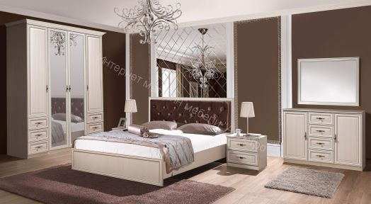 Кровать двуспальная 06.121 - 01 Габриэлла (1400) с ортопедическим осн., Вудлайн кремовый/ПВХ Сандал белый/патина