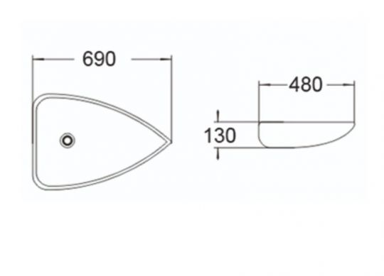 Керамическая накладная раковина SantiLine SL-1033 69 х 48 схема 2