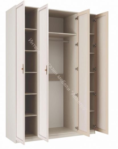 Шкаф для одежды 06.39 Габриэлла, четырёхдверный, Вудлайн кремовый/Сандал белый/патина