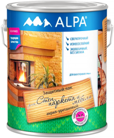 Защитный Лак для Стен, Паркета и Мебели Alpa 5л Полуматовый, Матовый, Акрил-Уретановый, Сверхпрочный, Износостойкий / Альпа.