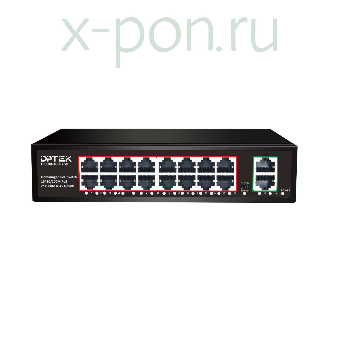 Коммутатор Dptek DK100-16FP2Gx 16POE 100мб + 2uplink