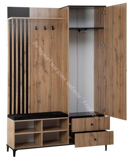 Шкаф для прихожей 51.22 Либерти h=150 с зеркалом, Дуб вотан/Чёрный