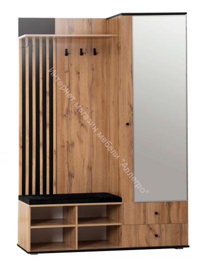 Шкаф для прихожей 51.22 Либерти h=20 с зеркалом, Дуб вотан/Чёрный