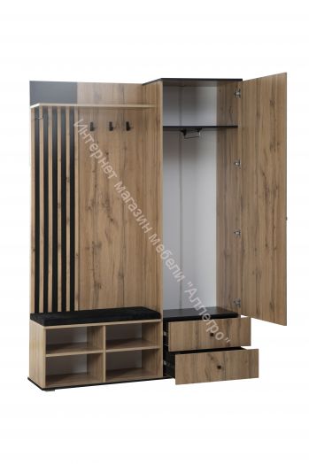 Шкаф для прихожей 51.22 Либерти h=20 с зеркалом, Дуб вотан/Чёрный