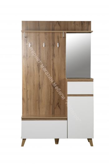 Шкаф для прихожей 53.11 Авалон с зеркалом, Дуб вотан/Белый