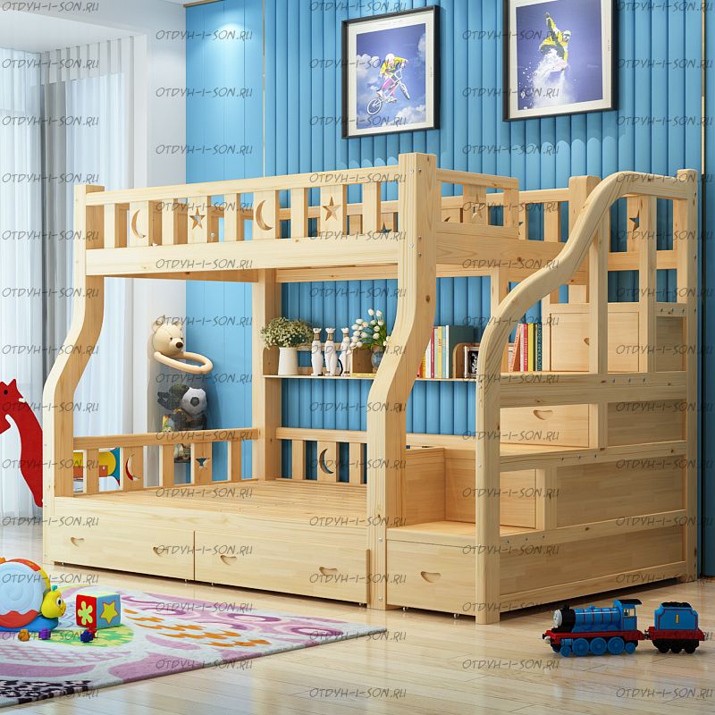 Кровать двухъярусная Рената с ящиками и лестницей