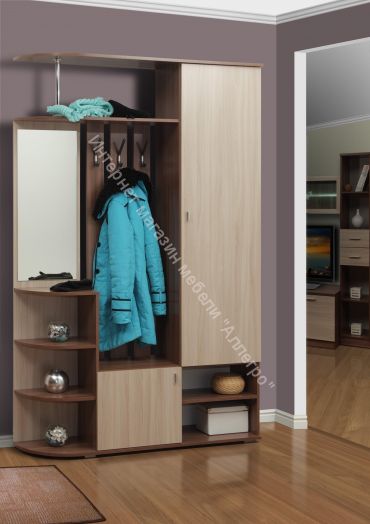 Шкаф комбинированный (прихожая) "Кармен-7" с зеркалом, Ясень шимо темный/Ясень шимо светлый
