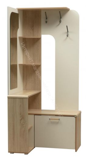 Вешалка (прихожая) Антре угловая с зеркалом, Дуб сонома/Белый