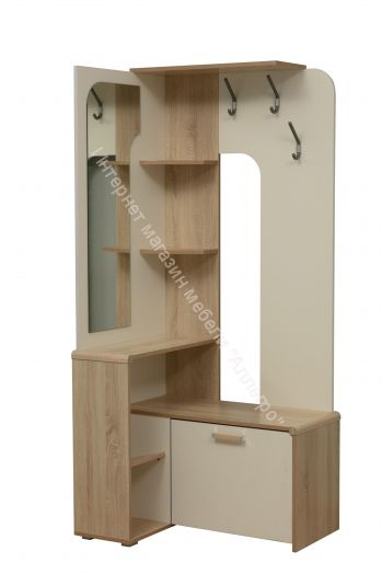 Вешалка (прихожая) Антре угловая с зеркалом, Дуб сонома/Белый