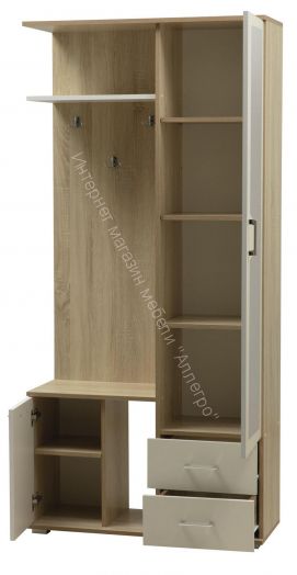 Шкаф комбинированный (прихожая) "Кармен-1" с зеркалом, Дуб сонома/Белый