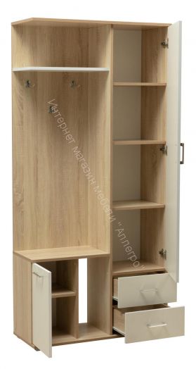 Шкаф комбинированный (прихожая) "Кармен-1" с зеркалом, Дуб сонома/Белый