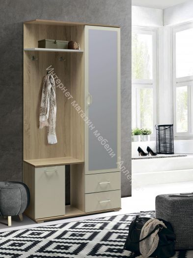 Шкаф комбинированный (прихожая) "Кармен-1" с зеркалом, Дуб сонома/Белый
