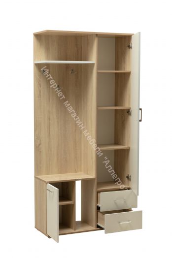 Шкаф комбинированный (прихожая) "Кармен-1" с зеркалом, Дуб сонома/Белый