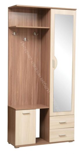Шкаф комбинированный (прихожая) "Кармен-1" с зеркалом, Ясень шимо темный/Ясень шимо светлый