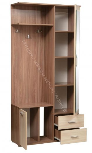 Шкаф комбинированный (прихожая) "Кармен-1" с зеркалом, Ясень шимо темный/Ясень шимо светлый