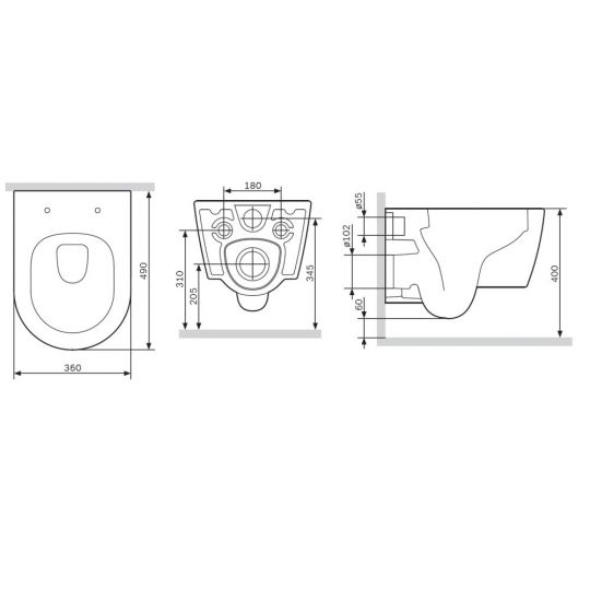 Безободковый подвесной унитаз AM.PM Func C8F1700SC 49 см FlashClean с сиденьем микролифт схема 2