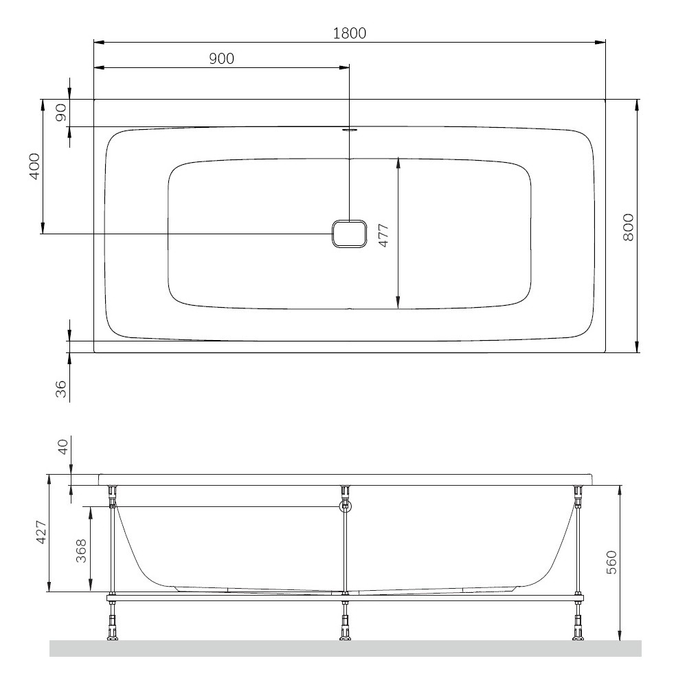 Акриловая прямоугольная ванна Am.Pm Func W84A-180-080W-A 180х80 схема 2