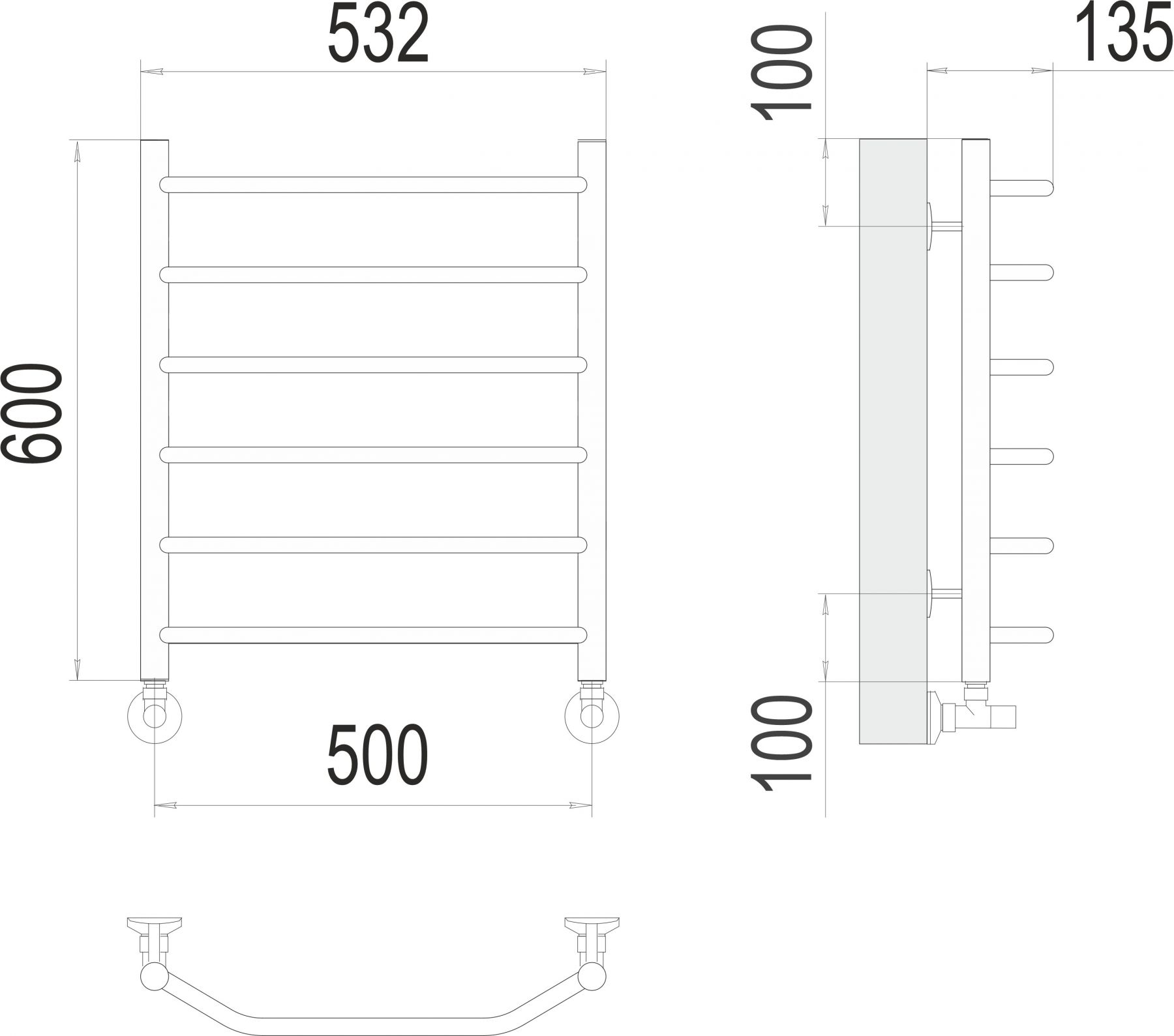 Водяной полотенцесушитель TERMINUS Виктория П6 50х60 схема 3