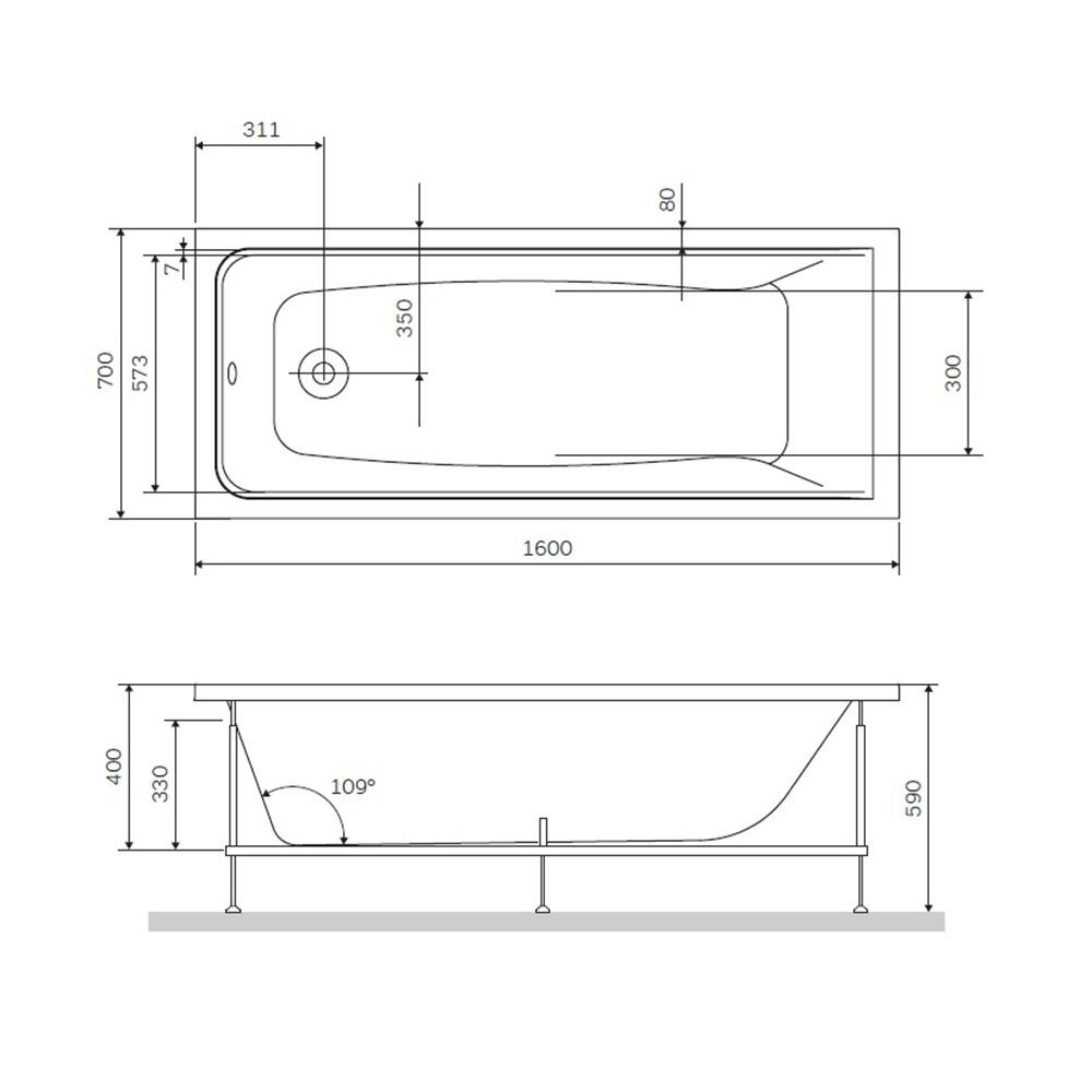 Встраиваемая ванная под плитку Am.Pm Gem W90A-160-070W-A 160х70 схема 2