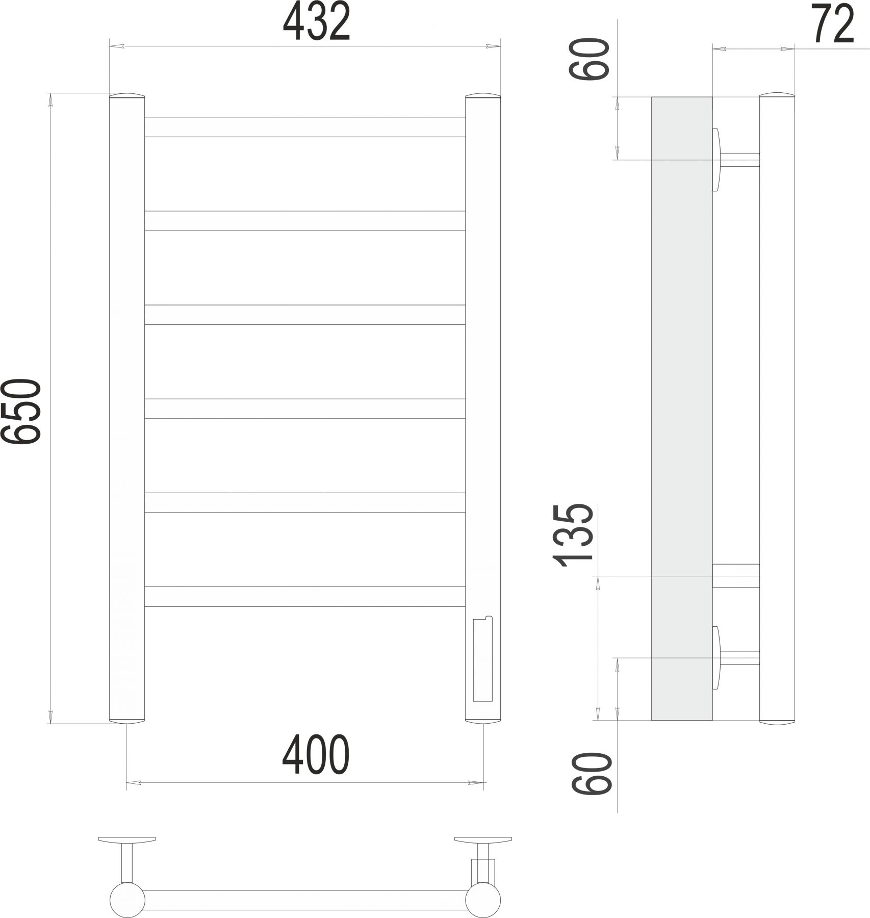 Электрический полотенцесушитель TERMINUS Аврора П6 43х65 схема 3