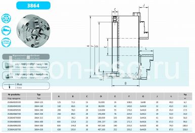 6-ти кулачковый токарный патрон 3864-500 с точной регулировкой Bison-Bial
