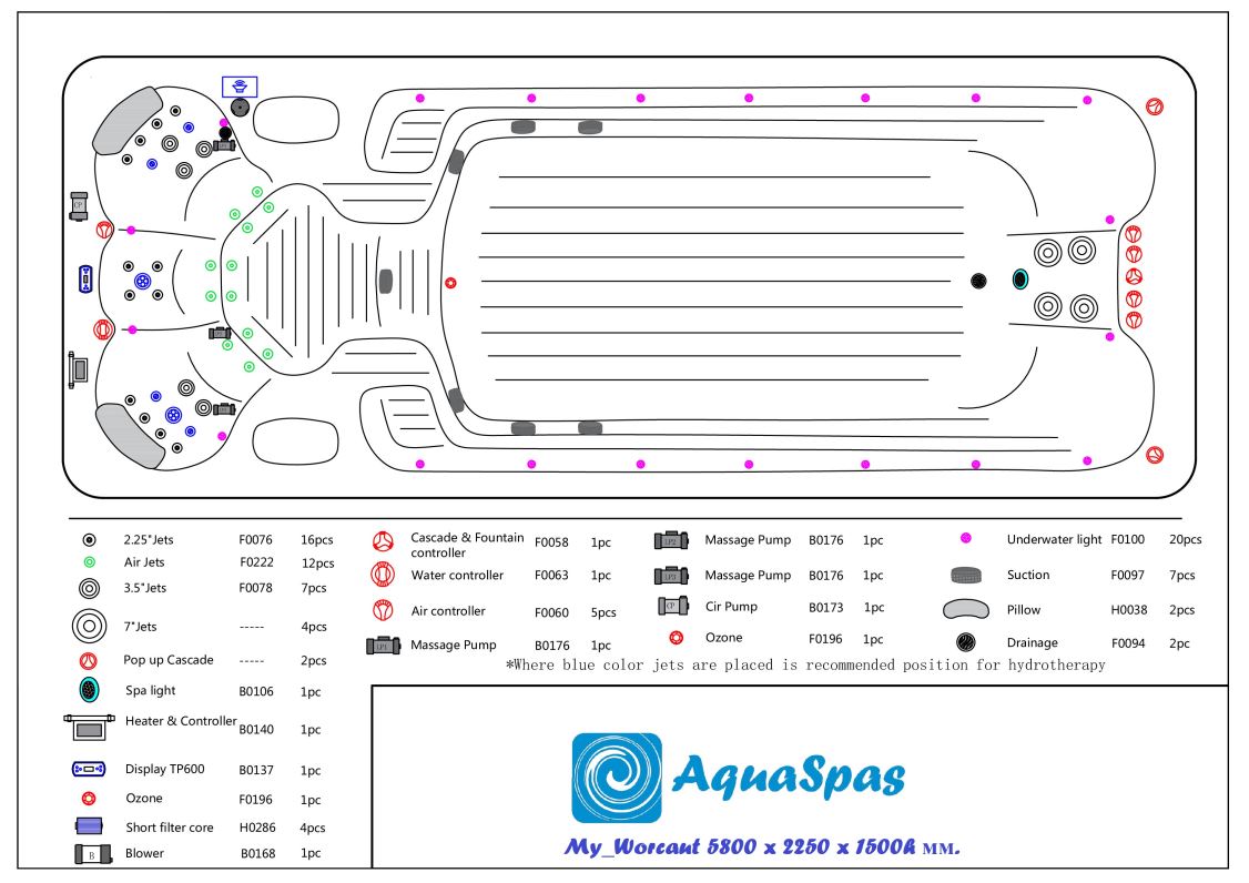 Прямоугольный гидромассажный СПА бассейн AquaSpas My Worcaut 580х225 схема 5