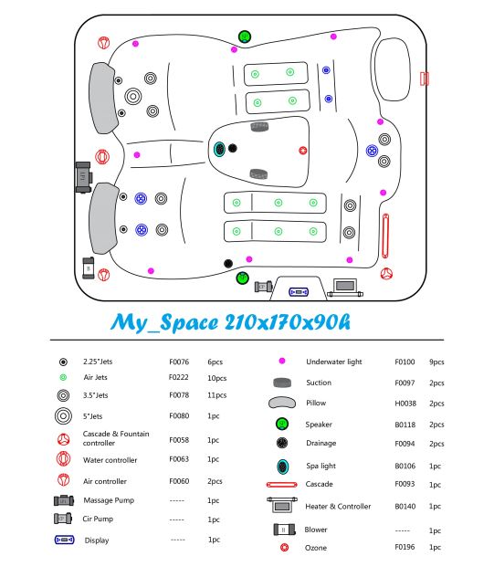 Прямоугольный гидромассажный СПА бассейн AquaSpas My Space 210х170 схема 20