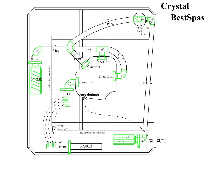 Прямоугольный гидромассажный СПА бассейн BestSpas Crystal 210х185 схема 27