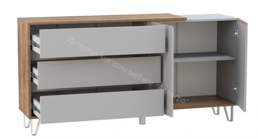 Комод 58.06 Гавана (1600 мм) с дверцами и ящиками, Кейптаун/Серый