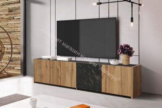 Тумба под ТВ 56.01 Адажио, Дуб вотан/мрамор Чёрный