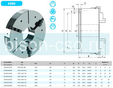 Комбинированный токарный патрон 1800 мм 4505-1800-720 Bison-Bial