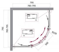 Душевой уголок Belbagno Uno-195 R прозрачное стекло, профиль хром схема 2
