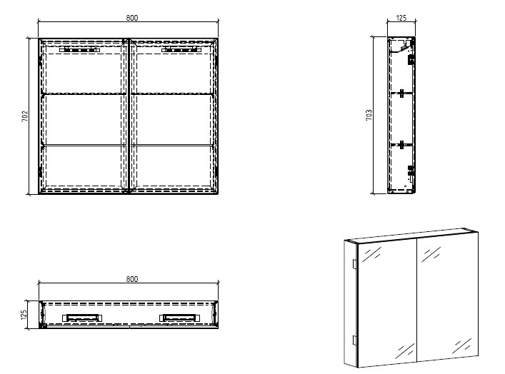 Шкаф зеркало в ванную комнату BelBagno SPC-2A-DL-BL-800 ФОТО