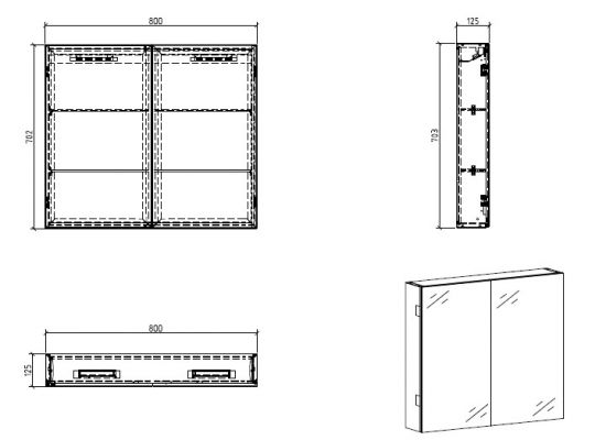 Шкаф зеркало в ванную комнату BelBagno SPC-2A-DL-BL-800 ФОТО